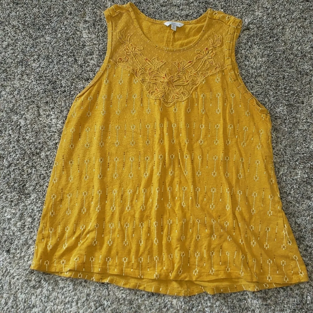 Embroidered Mustard Yellow Sleeveless Top - Picture 1 of 5